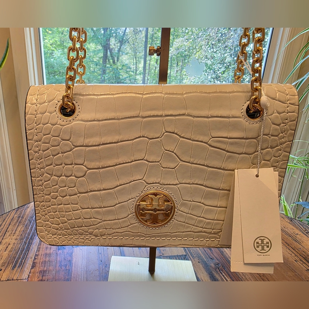 🔥 NWT! Stunning Tory Burch Carson Croc Embossed Leather Shoulder Bag